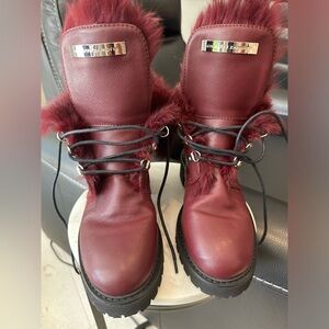 Giuseppe Zanotti Burgundy Fur Boots